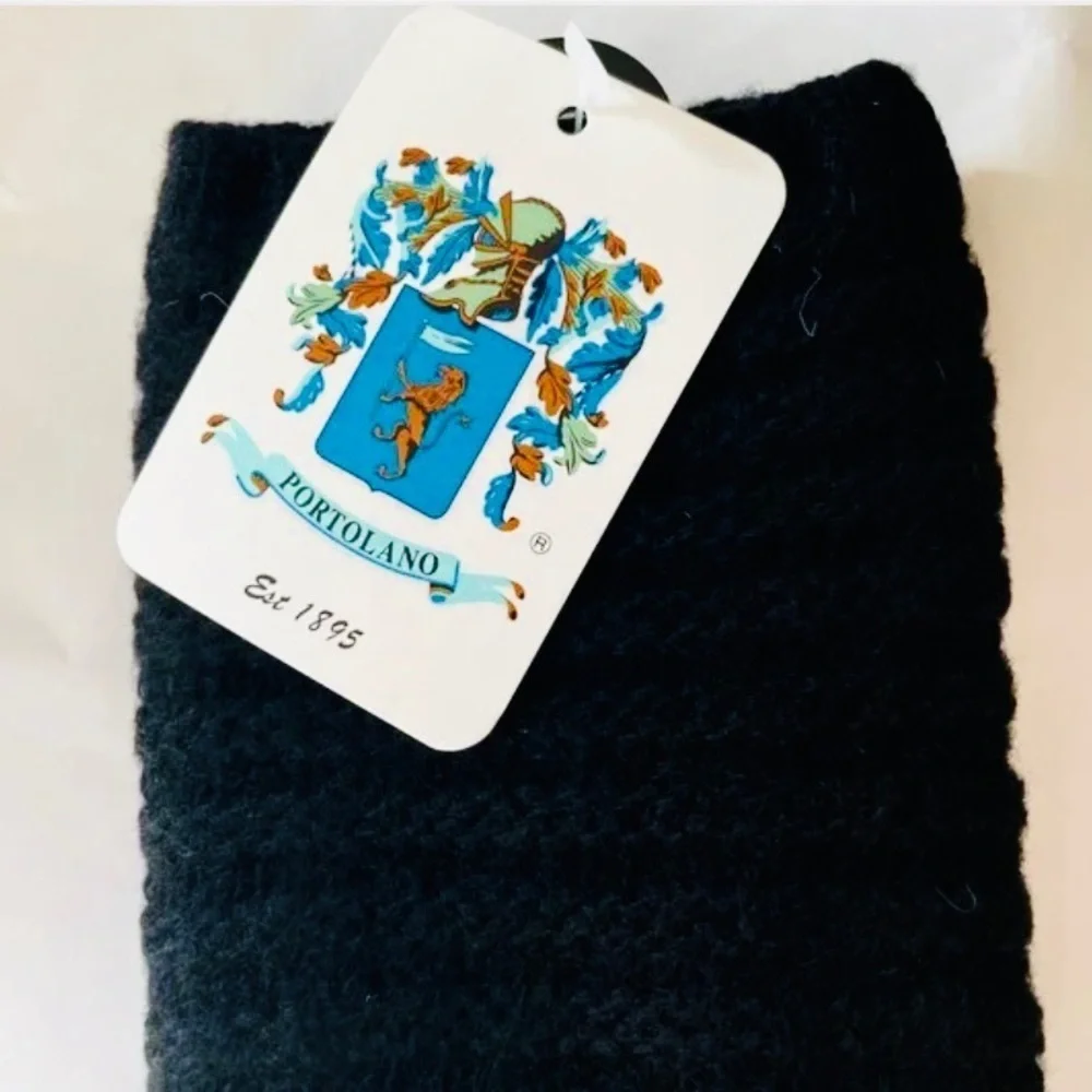 NWT PORTOLANO Ribbed Cashmere Fingerless Gloves, Black